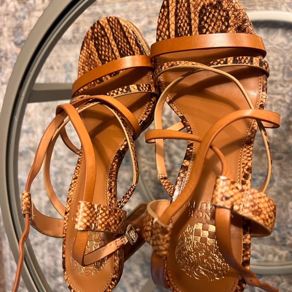 Vince Camuto Leather Snake Print Lace Up Heeled Sandals Size 7.5 nwot - Picture 5 of 13